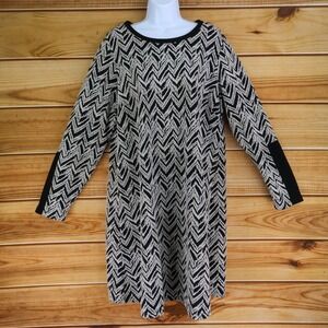 Cato Long Sleeve Dress Womens 18/20W Black Geometric Knee Length Business Career